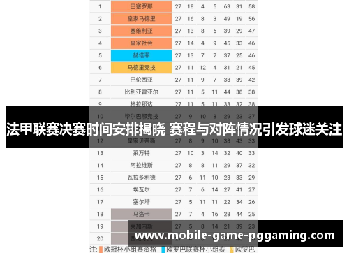 法甲联赛决赛时间安排揭晓 赛程与对阵情况引发球迷关注