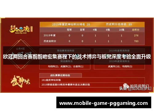 欧冠两回合赛前前瞻密集赛程下的战术博弈与板凳深度考验全面升级